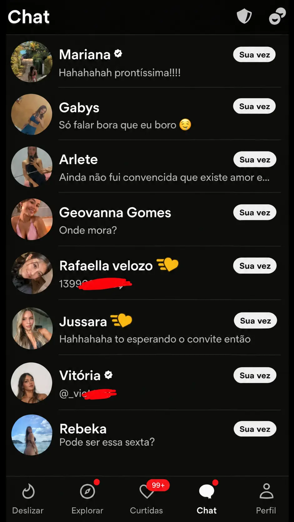 Depois: conversas avançando para Instagram, WhatsApp e convites