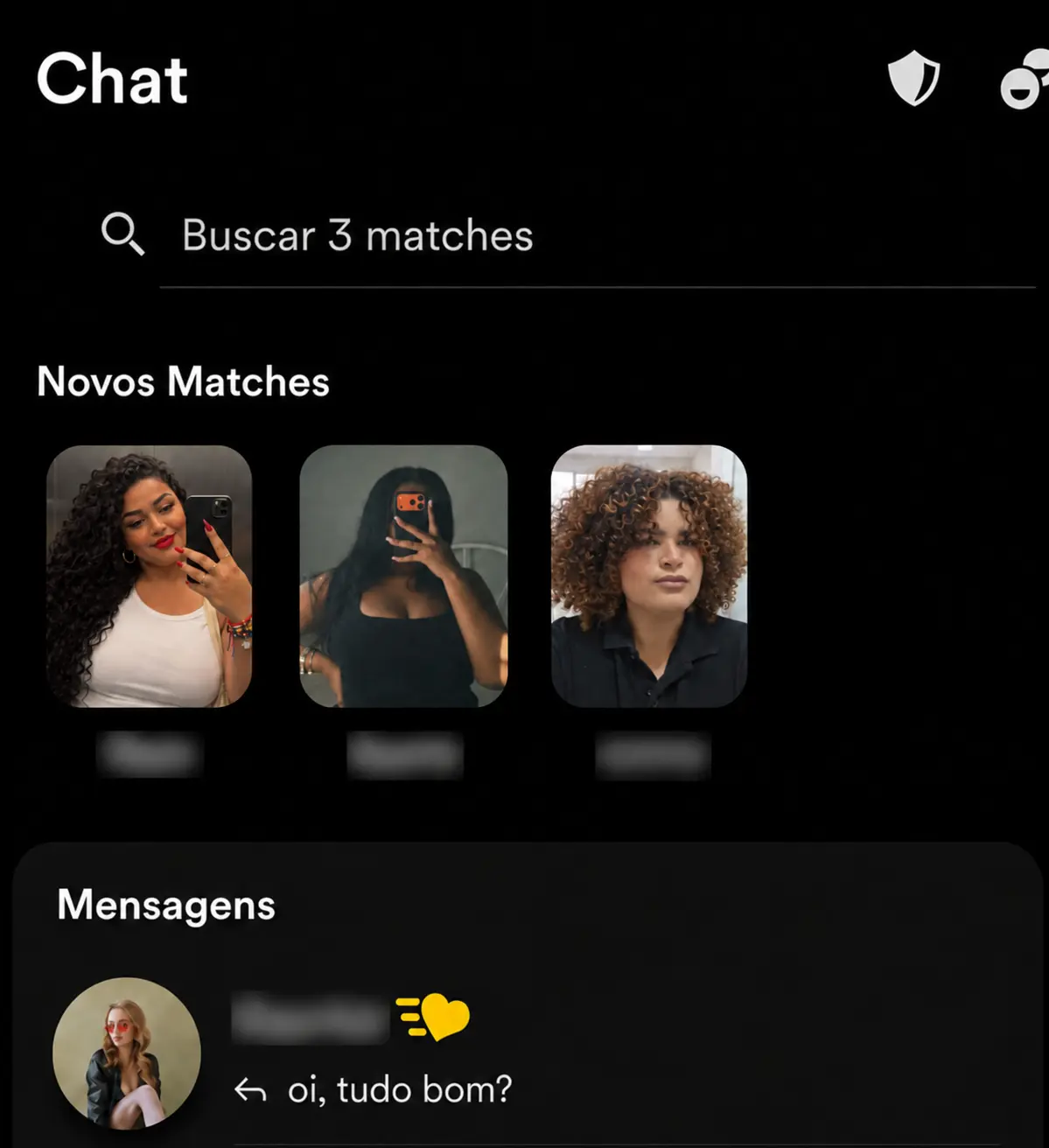 Antes: perfil com três matches e uma conversa sem resposta