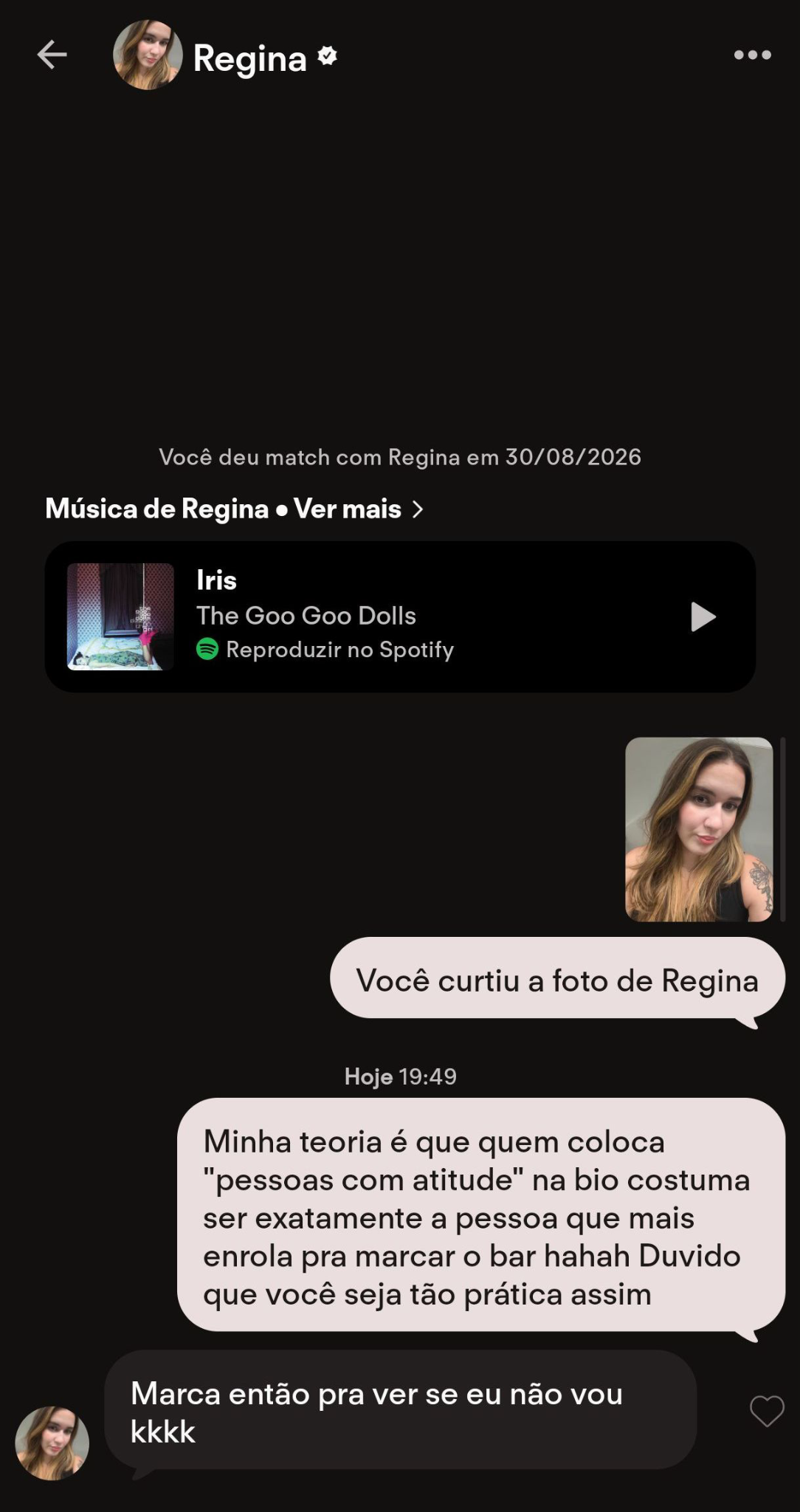 Abridor contextual usando a bio de Regina