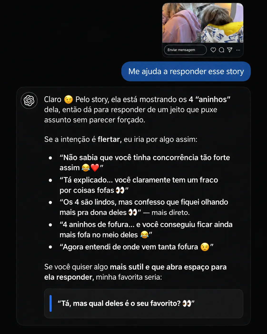 Resposta genérica ao Story
